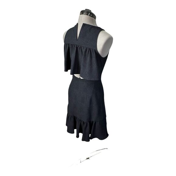 REBECCA TAYLOR Dress Sz 2 Textured Stretch Woven Ruffle Cut Out Back Black - Picture 6 of 16